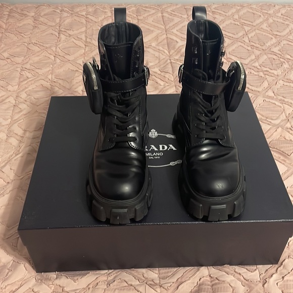 Prada Monolith brushed leather and nylon combat boots - Picture 2 of 7